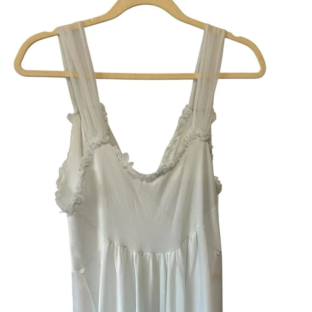 Gotham Vintage Light Blue Frill Ruffle Trim Lace Maxi Nightgown Slip Satin Dress - Picture 6 of 8